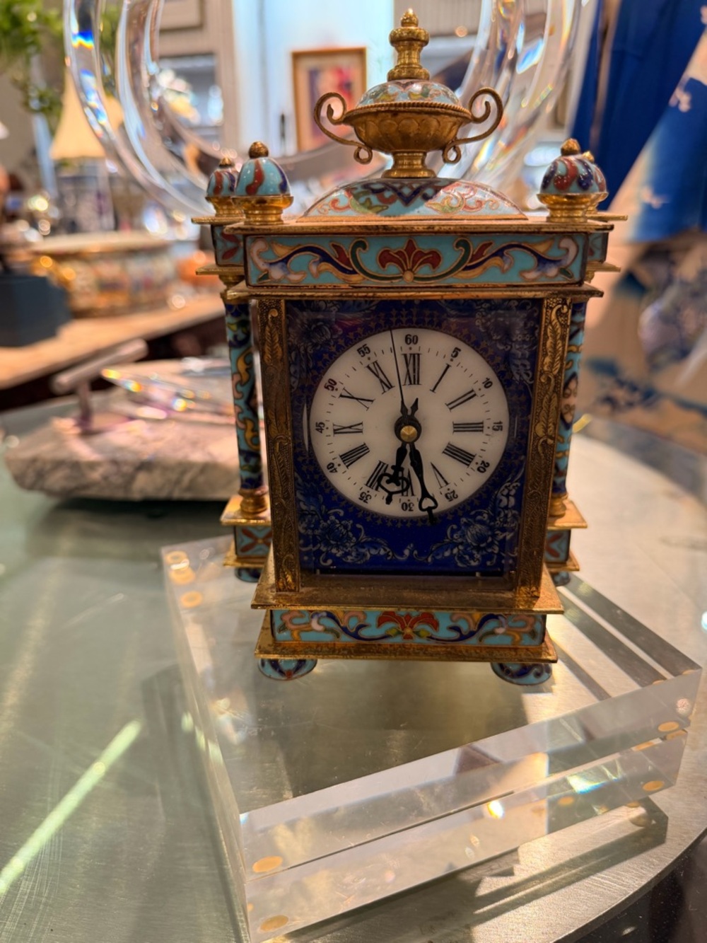 Ornate Blue and Gold Enamel Carriage Clock